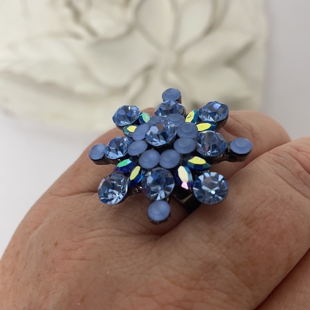 Adjustable Ring Blue Cluster Rhinestones - Picture 5 of 8